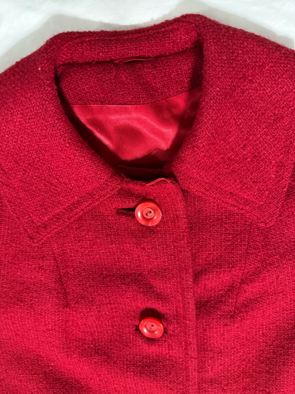 Classic Red Wool-Blend Pea Coat for Women